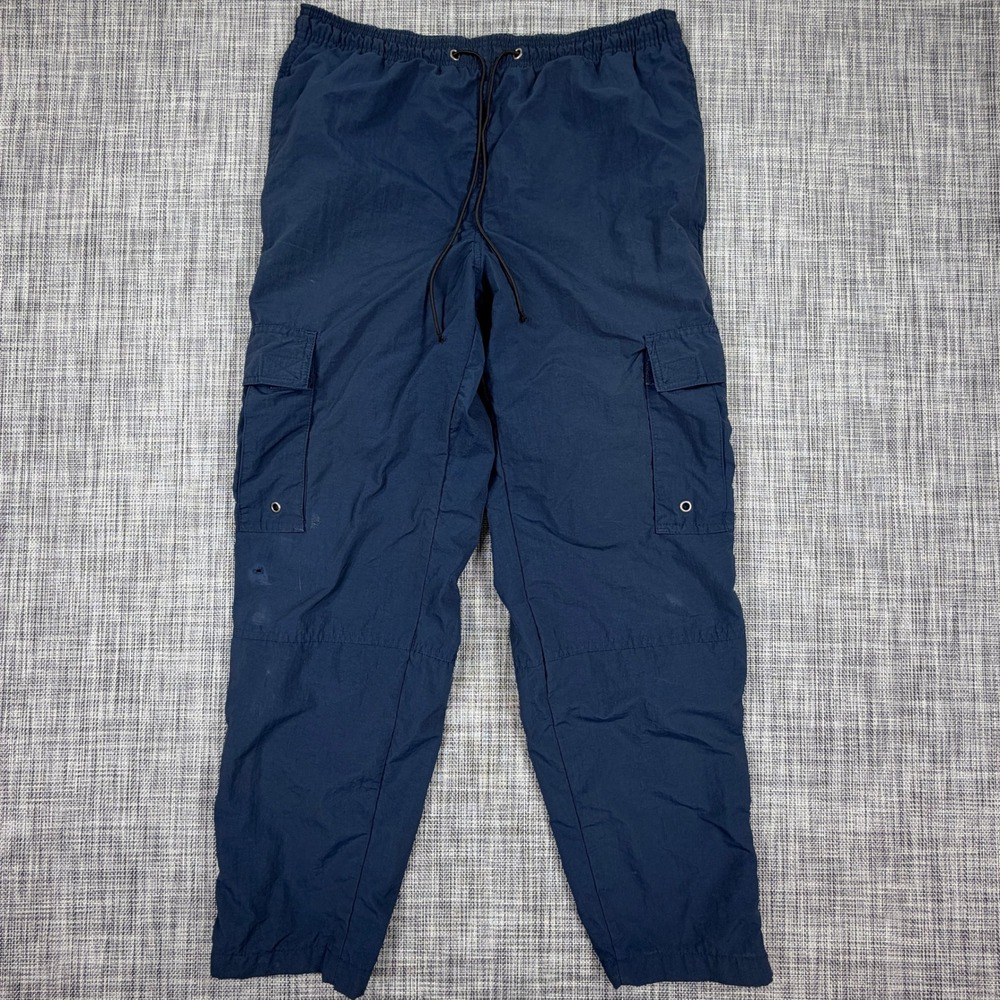 B.U.M. Equipment Mens Cargo Pants Navy Blue Nylon Jersey Lined Zipper Hem Small